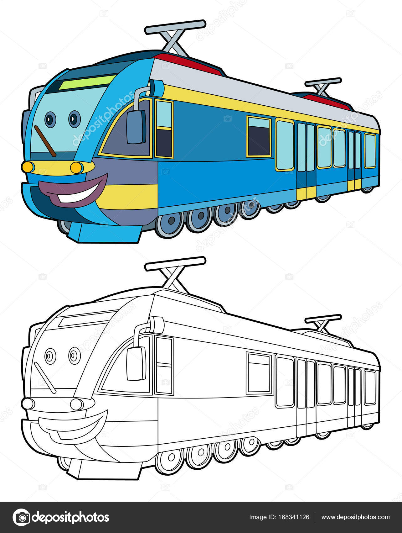 Treno Elettrico Veloce Del Fumetto Sorridente Colorare Illustrazione Bambini — Foto Stock