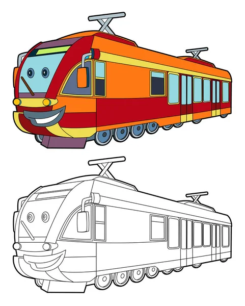 Kreskówka Szybko Elektryczny Pociąg Uśmiechający Się Ilustracja Kolorowanki Dla Dzieci — Zdjęcie stockowe