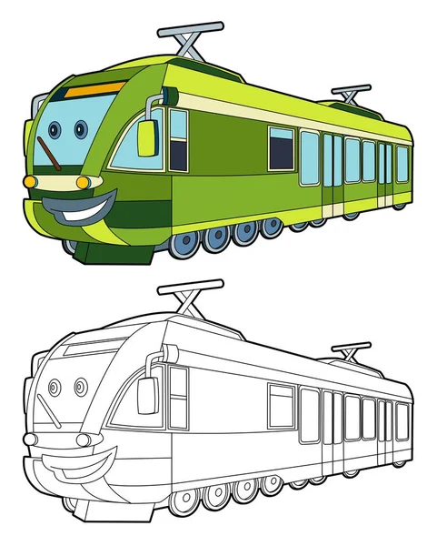 Cartoon fast electric train smiling - coloring page - illustration for children