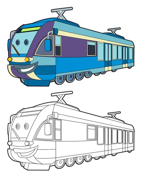 Cartoon Schnelle Elektrische Eisenbahn Lächelnd Malseite Illustration Für Kinder — Stockfoto