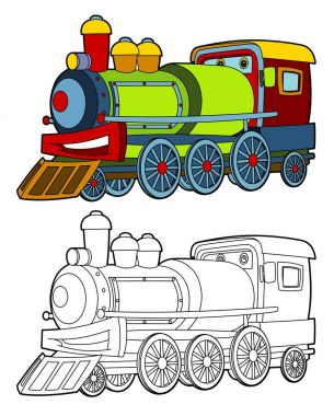 Komik görünümlü buharlı tren - illüstrasyon çocuklar için çizgi film