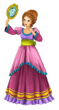 çizgi film Prenses veya büyücü - güzel kadın aynaya bakarak / illüstrasyon çocuklar için 