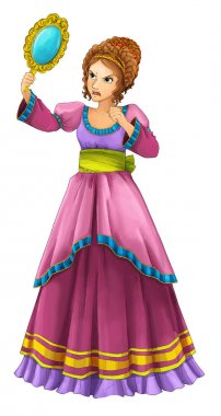 çizgi film Prenses veya büyücü - güzel kadın aynaya bakarak / illüstrasyon çocuklar için 