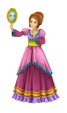 çizgi film Prenses veya büyücü - güzel kadın aynaya bakarak / illüstrasyon çocuklar için