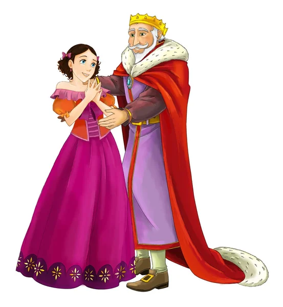 Cartoon Prinzessin Mit Ihrem Vater Lächelnde Schöne Frau Illustration Für — Stockfoto