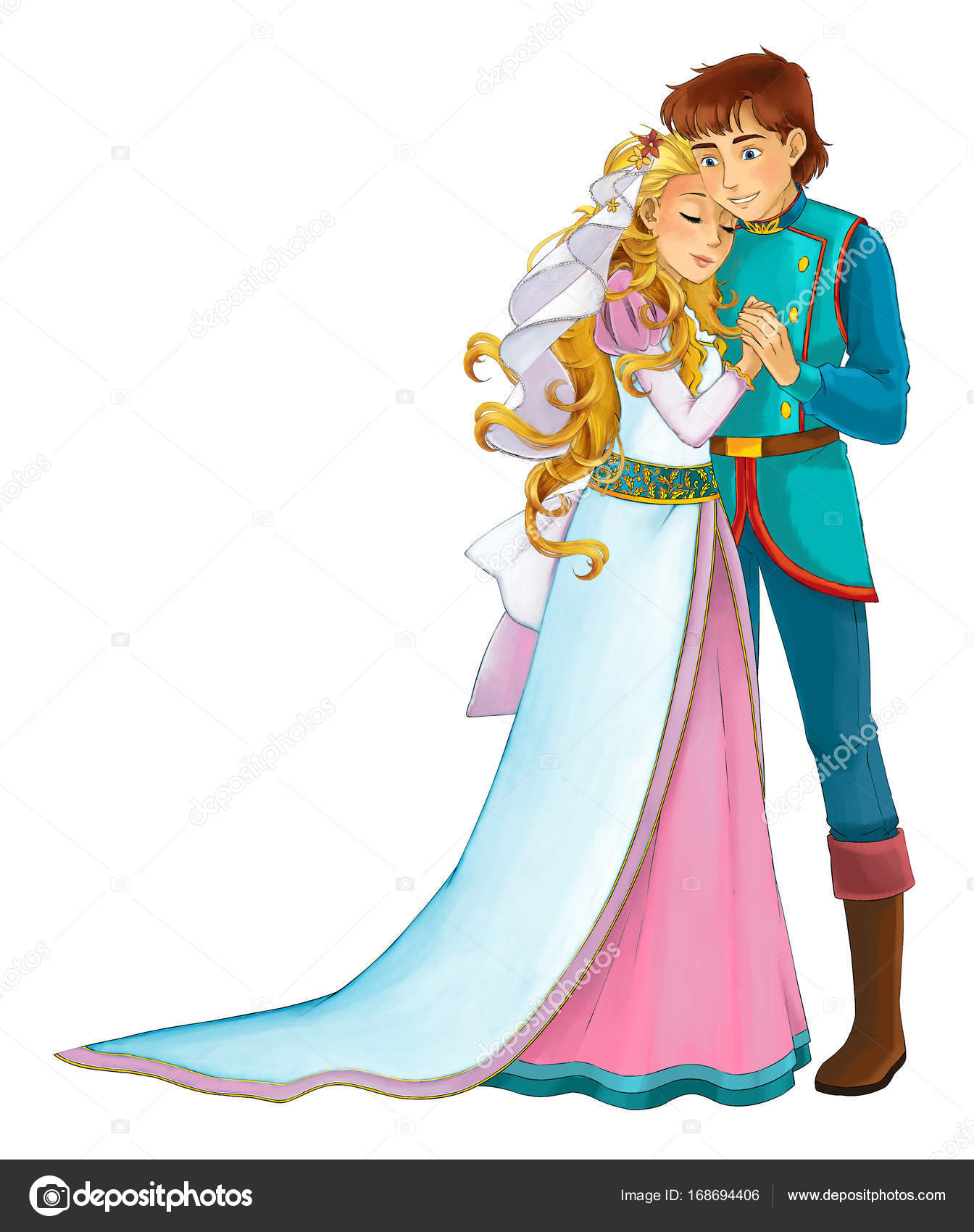 Cartoon Fairy Tale Characters Royal Couple Prince Princess White Background  Stock Photo by ©illustrator_hft 168694406