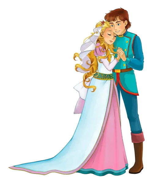 Cartoon Fairy Tale Characters Royal Couple Prince Princess White Background — Stock Photo, Image