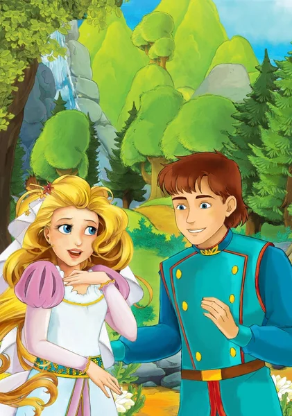 Orman - illüstrasyon çocuklar için bazı güzel evli çift ile çizgi film sahne