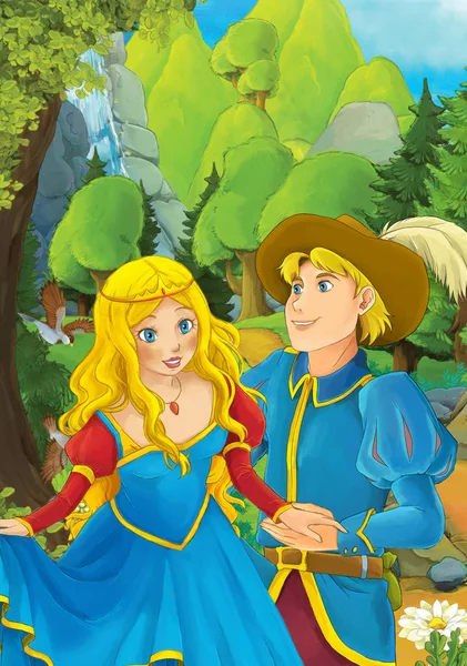 Orman - illüstrasyon çocuklar için bazı güzel evli çift ile çizgi film sahne