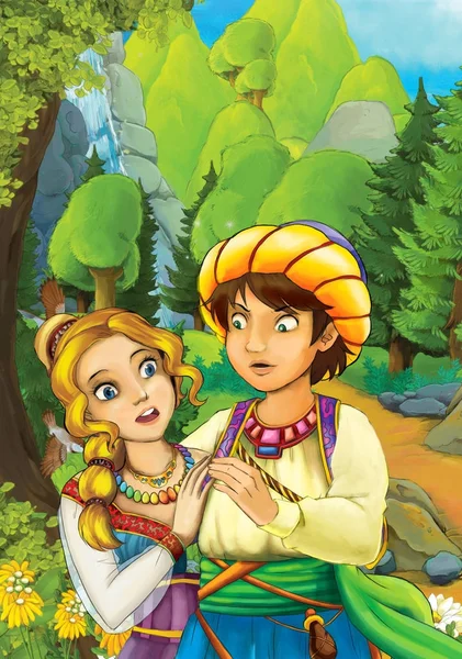 Orman - illüstrasyon çocuklar için bazı güzel evli çift ile çizgi film sahne