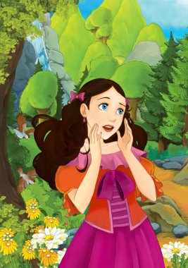 Çizgi film sahne ormandaki - illüstrasyon çocuklar için güzel bir kızla