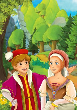 Orman - illüstrasyon çocuklar için bazı güzel evli çift ile çizgi film sahne