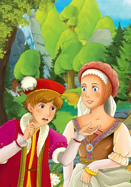 Orman - illüstrasyon çocuklar için bazı güzel evli çift ile çizgi film sahne