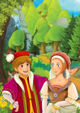 Orman - illüstrasyon çocuklar için bazı güzel evli çift ile çizgi film sahne