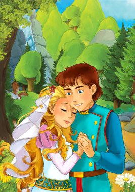 Orman - illüstrasyon çocuklar için bazı güzel evli çift ile çizgi film sahne