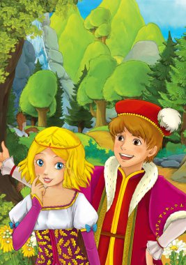 Orman - illüstrasyon çocuklar için bazı güzel evli çift ile çizgi film sahne