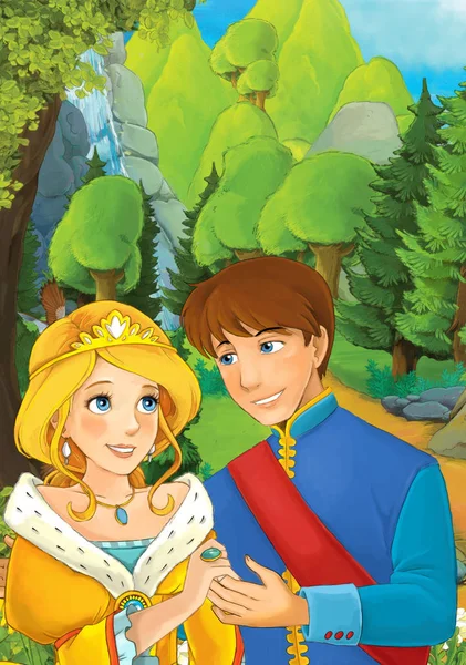 Orman - illüstrasyon çocuklar için bazı güzel evli çift ile çizgi film sahne