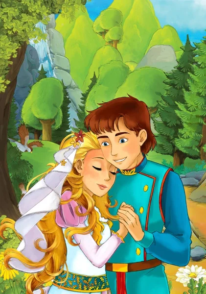 Orman - illüstrasyon çocuklar için bazı güzel evli çift ile çizgi film sahne