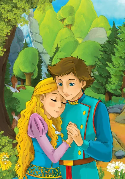 Orman - illüstrasyon çocuklar için bazı güzel evli çift ile çizgi film sahne