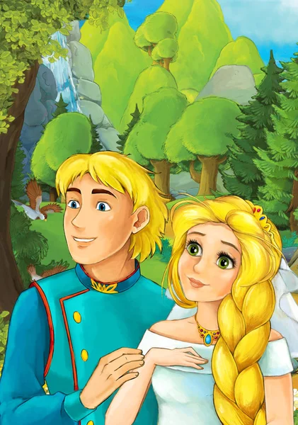 Orman - illüstrasyon çocuklar için bazı güzel evli çift ile çizgi film sahne