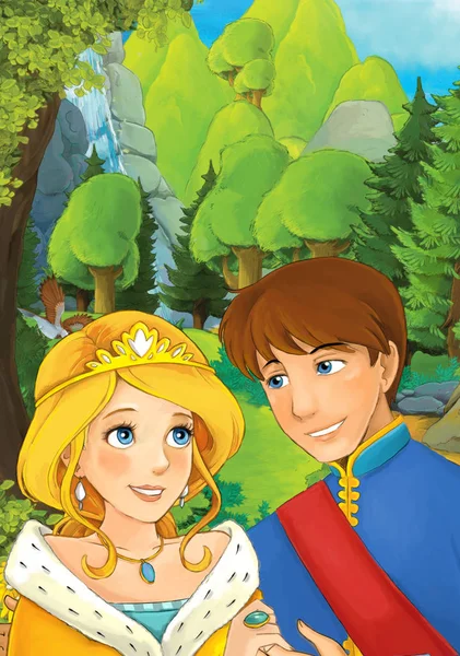 Cartoon Scene Some Beautiful Married Couple Forest Illustration Children — Stock Photo, Image