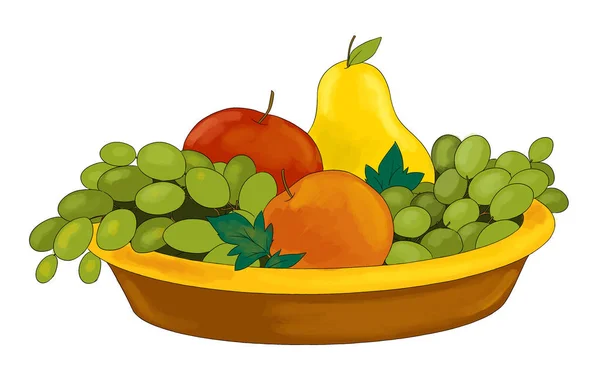 Cartoon Plate Fruits Illustration Children — Stock Photo, Image