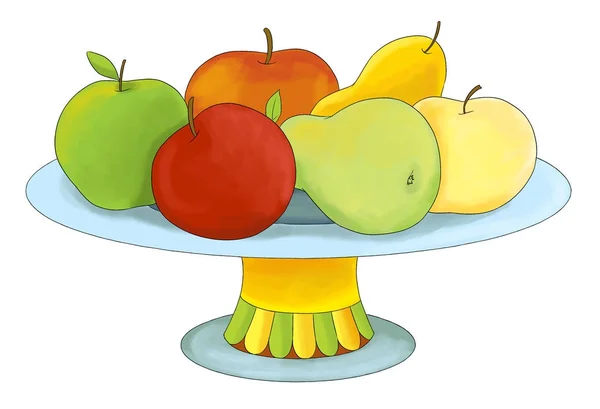 cartoon plate with fruits - illustration for children