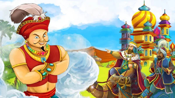 Cartoon Scène Met Koningen Tovenaar Voor Een Kasteel Illustratie Voor — Stockfoto