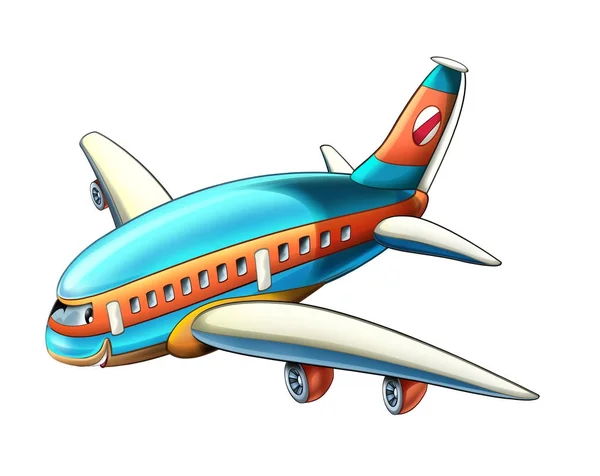 Мультяшная Сцена Летающим Самолетом Улыбающейся Иллюстрацией Детей — стоковое фото