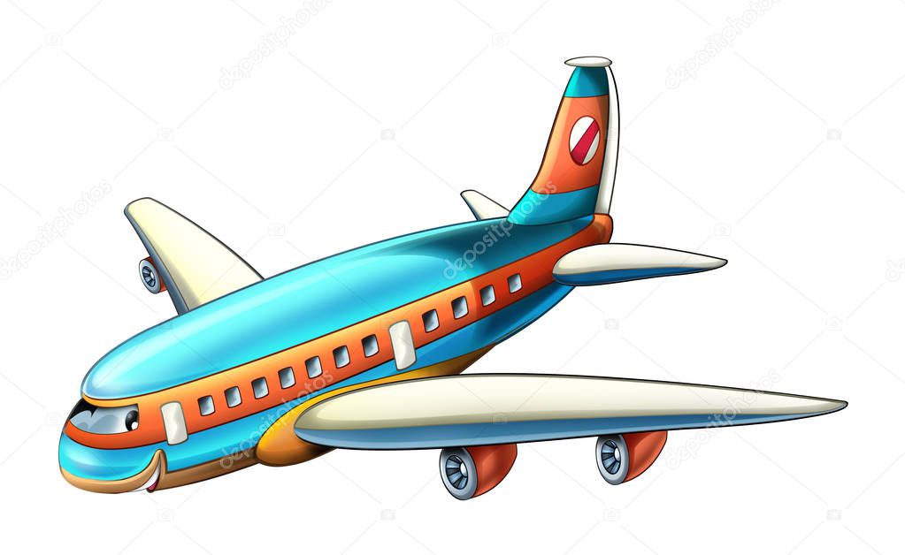 cartoon scene with plane flying and smiling illustration for children