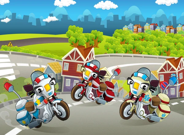 Cartoon Scene Motorbikes Street Illustration Children — Stock Photo, Image