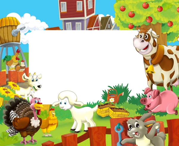 Cartoon Scene Farm Animals Frame Different Usage Illustration Children — Stock Photo, Image