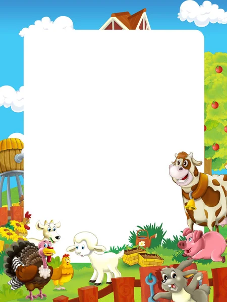 cartoon scene with farm animals - frame for different usage - illustration for children