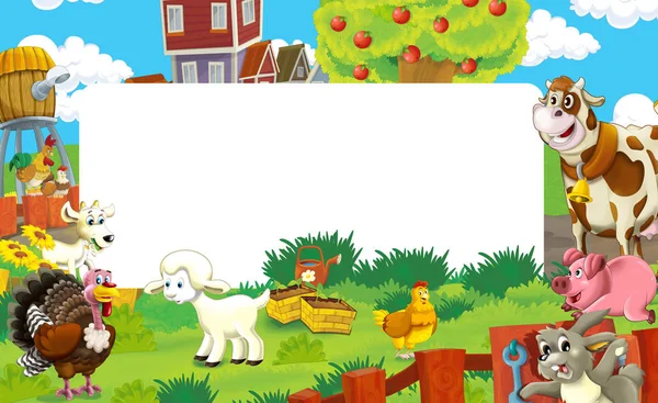 cartoon scene with farm animals - frame for different usage - illustration for children