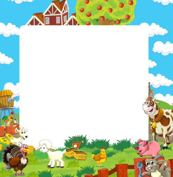 cartoon scene with farm animals - frame for different usage - illustration for children