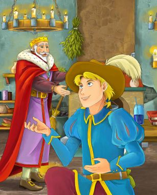 mutlu Kral bazı messanger veya Prens - illüstrasyon çocuklar için konuşuyor karikatür sahne