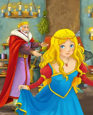 mutlu Kral güzel genç bayan - illüstrasyon çocuklar için konuşuyor karikatür sahne