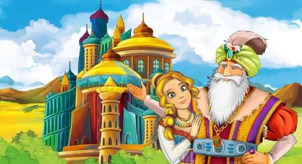 Cartoon Scene King Princess Standing Front Some Castle Illustration Children — Stock Photo, Image