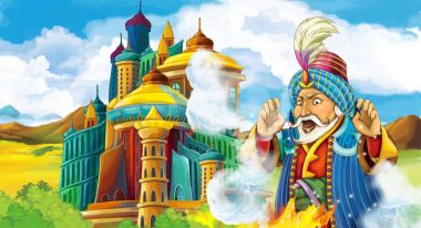 çizgi film sahne bazı Kalesi - illüstrasyon çocuklar için önünde duran king ile