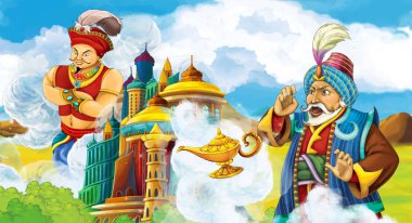 çizgi film sahne Prens ya da büyücü cetvel kalenin - illüstrasyon çocuklar için Toplantı Kral ile