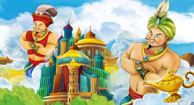 Büyücü cetveller kalenin - illüstrasyon çocuklar için çizgi film sahne