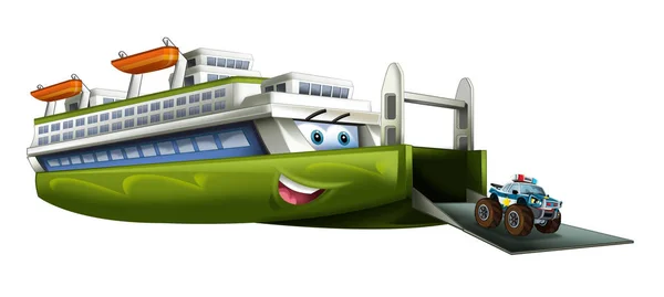 Cartoon Scene Happy Ferryboat Illustration Children — Stock Photo, Image