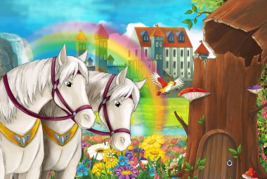 çizgi film sahne atlar, akış, gökkuşağı ve Sarayı içinde belgili tanımlık geçmiş güzel çifti ile