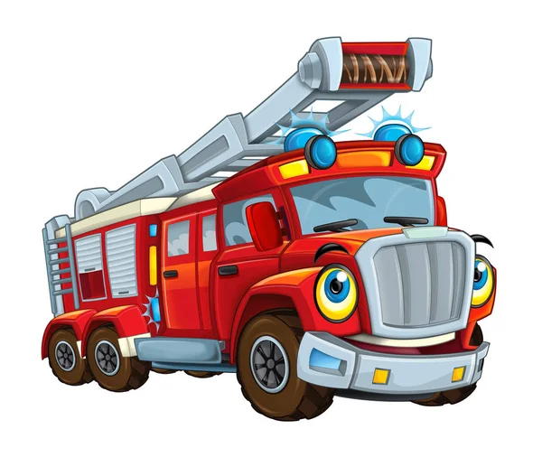 Cartoon Fröhlich Und Lustig Cartoon Feuerwehrauto Illustration Für Kinder — Stockfoto