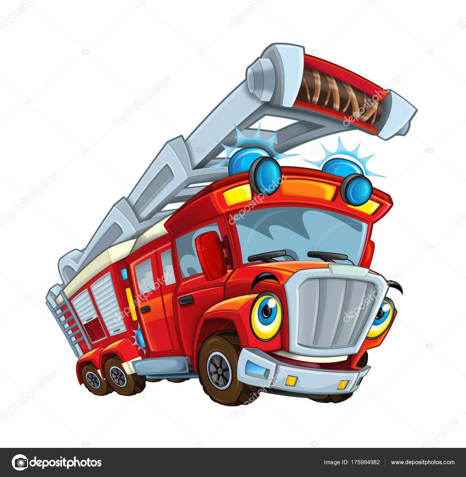 Cartoon Fire Truck Stok Foto