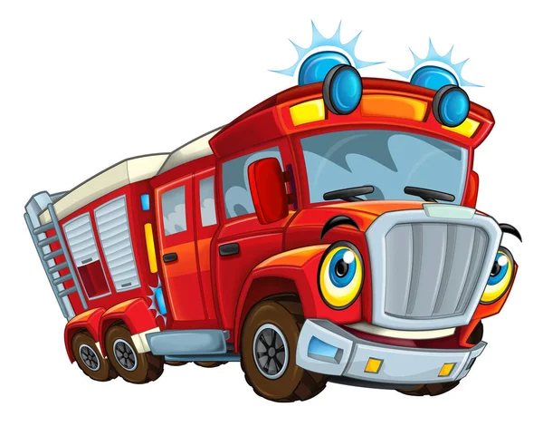 Cartoon Fröhlich Und Lustig Cartoon Feuerwehrauto Illustration Für Kinder — Stockfoto