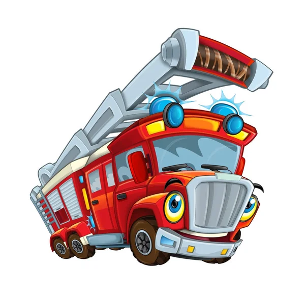 Cartoon Fröhlich Und Lustig Cartoon Feuerwehrauto Illustration Für Kinder — Stockfoto