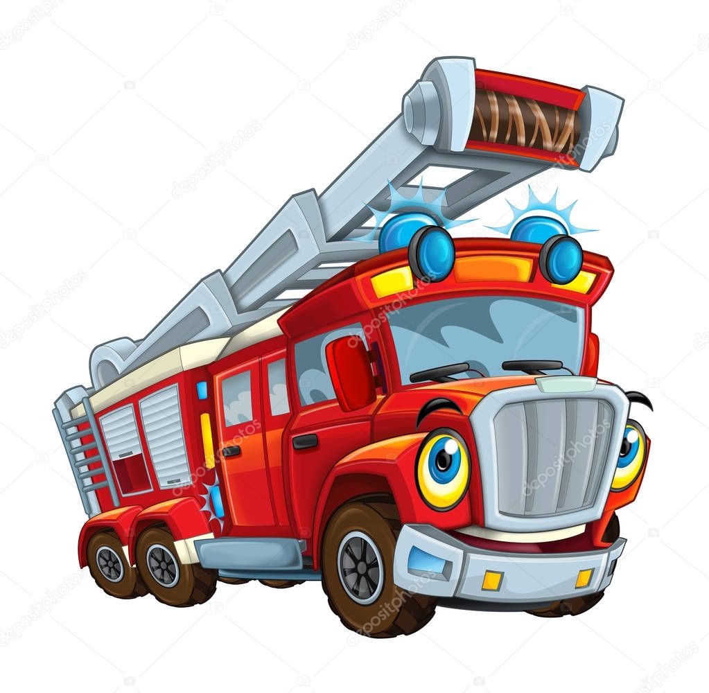 Cartoon happy and funny cartoon fire fireman truck - illustration for children 