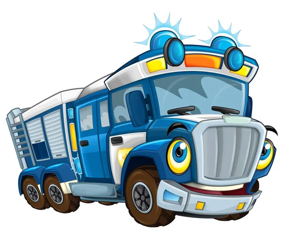卡通滑稽前瞻货运警车拖车隔离 儿童插画 — 图库照片