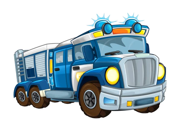 Cartoon Grappig Zoek Lading Politie Vrachtwagen Met Aanhangwagen Geïsoleerd Illustratie — Stockfoto